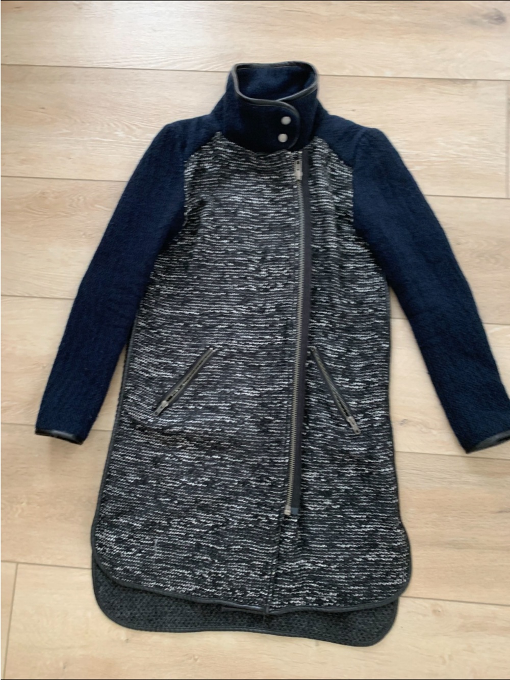 ASOS Black & Navy Mixed-Media Long Coat